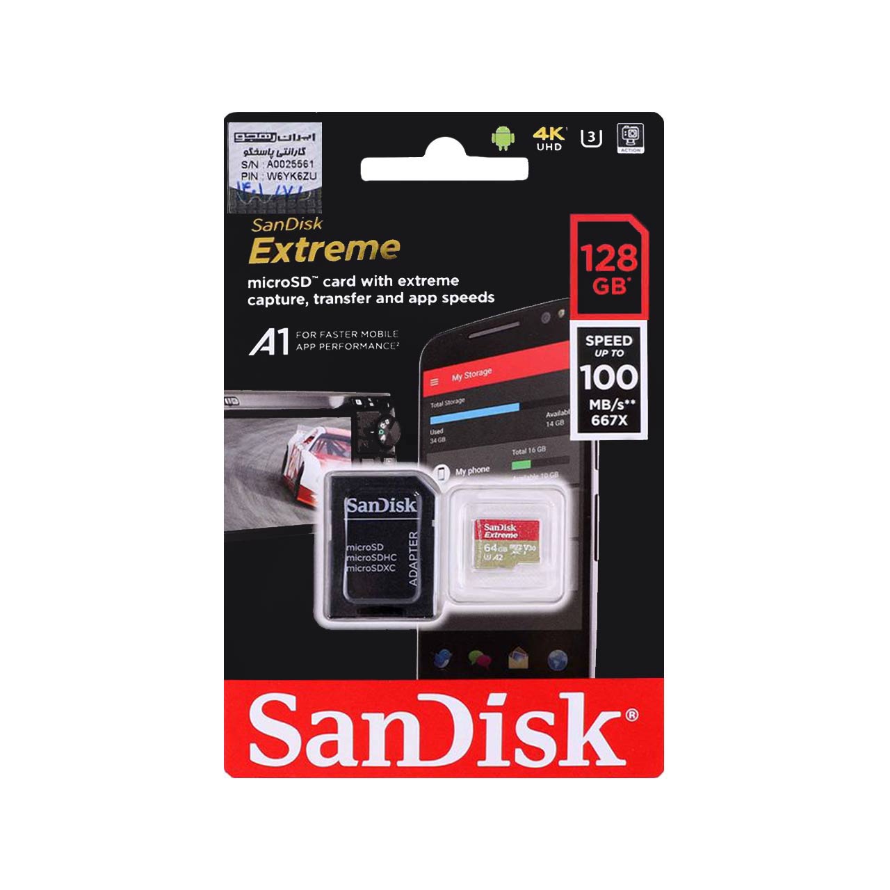 sandisk extreme microsd u3 a1 adaptor 667x 128gb garanty ayran rhgo