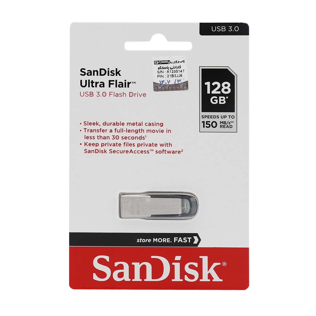 sandisk ultra flair usb30 flash memory 128gbgaranty 3 salh ayran rhgo