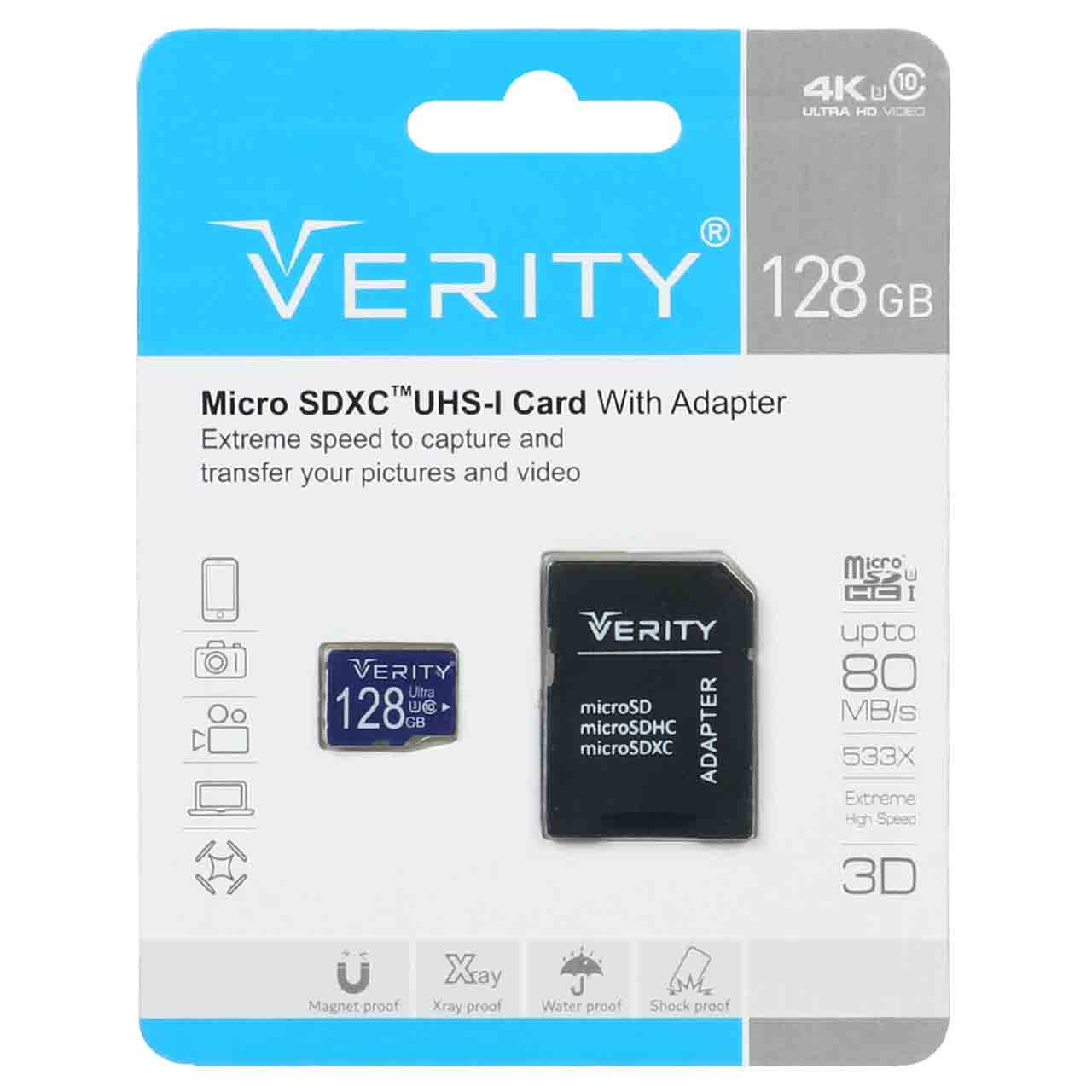 verity microsdxc adapter uhs i u3 class 10 extreme 80mbs 128gbgaranty asan sroys