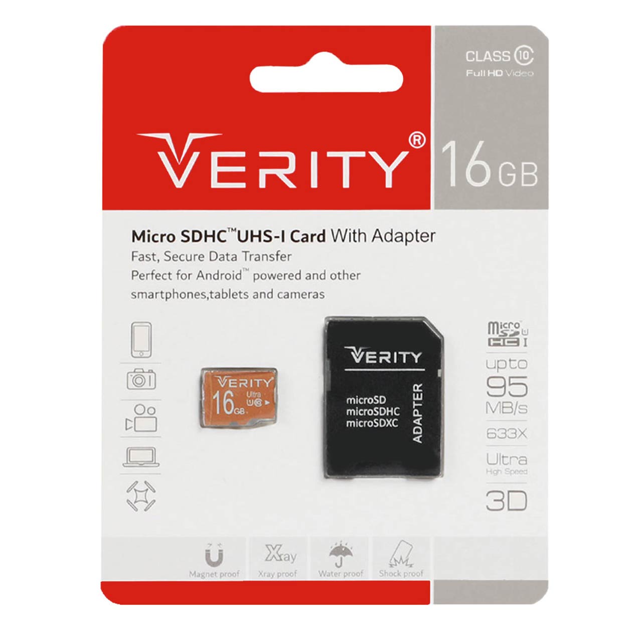verity ultra microsdhc adapter uhs i u1 class 10 full hd 95mbs 16gb garanty asan sroys