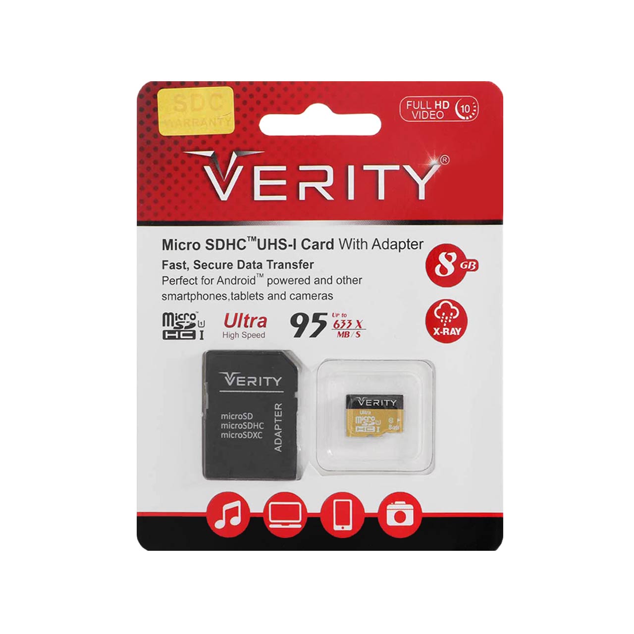 verity ultra microsdhc adapter uhs i u1 class 10 full hd 95mbs 8gb garanty asan sroys